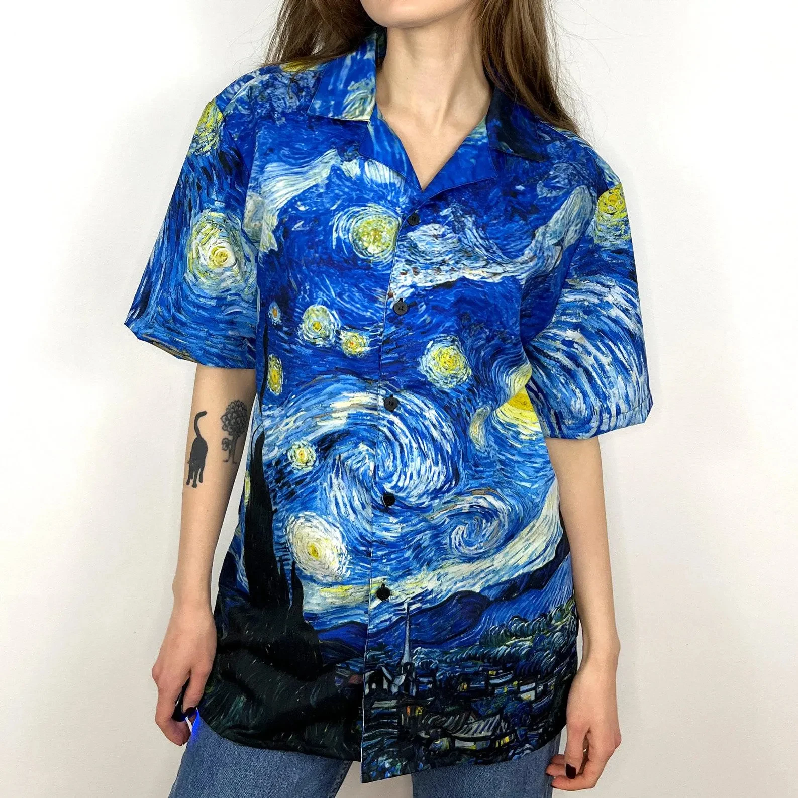 Unisex Vincent Van Gogh - Starry Night Button Up Shirt Art Button Up Shirt Retro Popular Clothing Short Sleeve Casual Streetwear