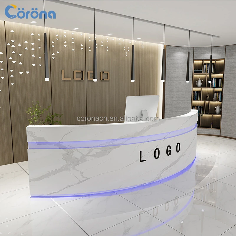 

Customizable White Marble Curved Modern Reception Desk Counter for Office