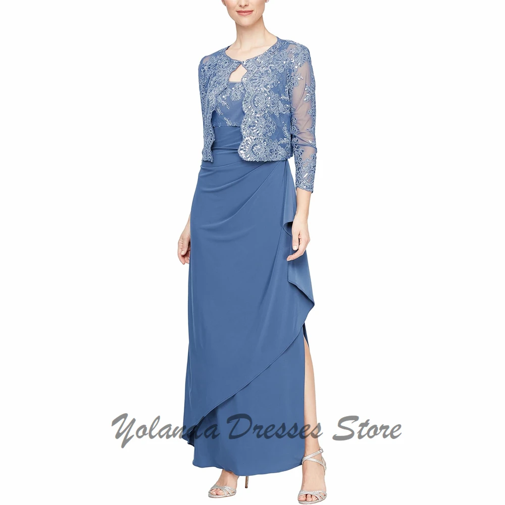 

Customized 2 Pieces Mother of The Bride Dresses Side Slit Formal Evening Gown Applique Lace Wedding Guest Dress Wide Straps 2025