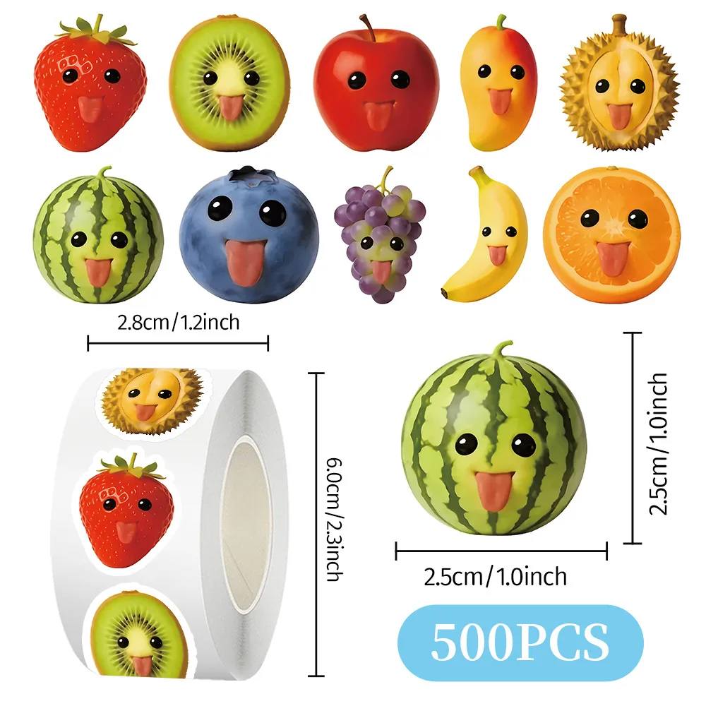 

500pcs/Roll Abstract Fruits Meme Roll Stickers Watermelon Strawberry Cartoon Decal DIY Notebook Phone Guitar Classic Kid Toys