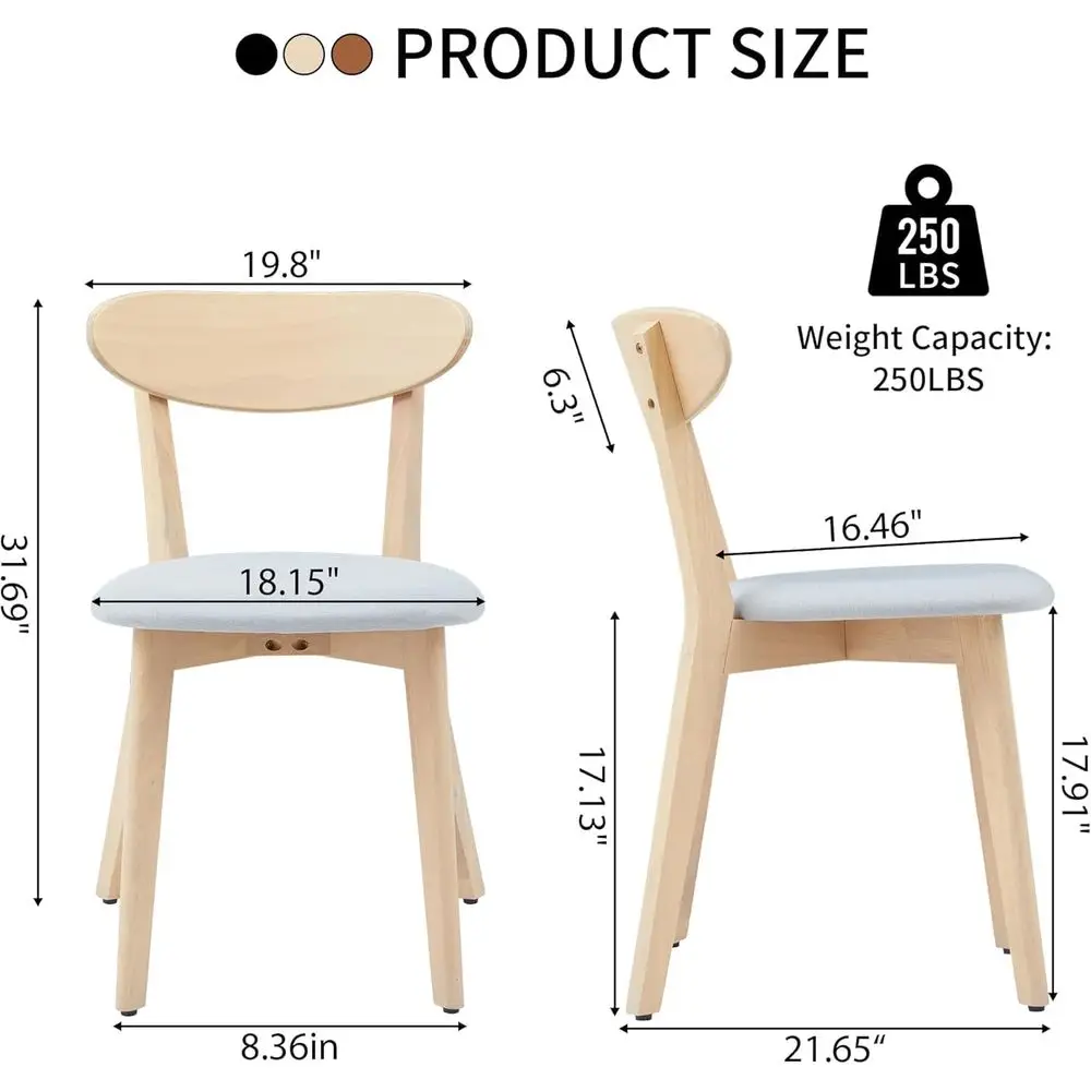 مجموعة من 4 كراسي لتناول الطعام من الخشب الصلب الحديث في منتصف القرن مع وسائد مقعد من الكتان للاستخدام المنزلي والمطاعم (طبيعي)