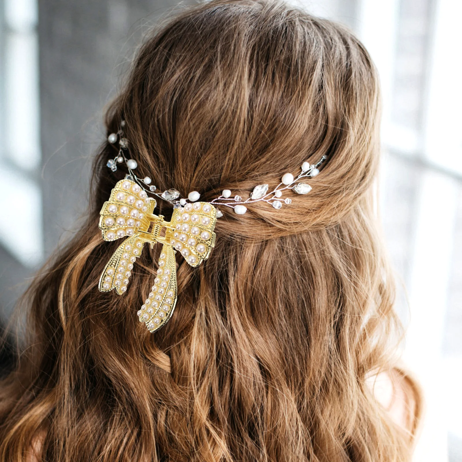 

2 шт., заколка для волос с жемчугом, сплав, серебряные заколки с бантом, женские зажимы для челюстей, аксессуары для волос, коготь, тонкая, толстая, укладка