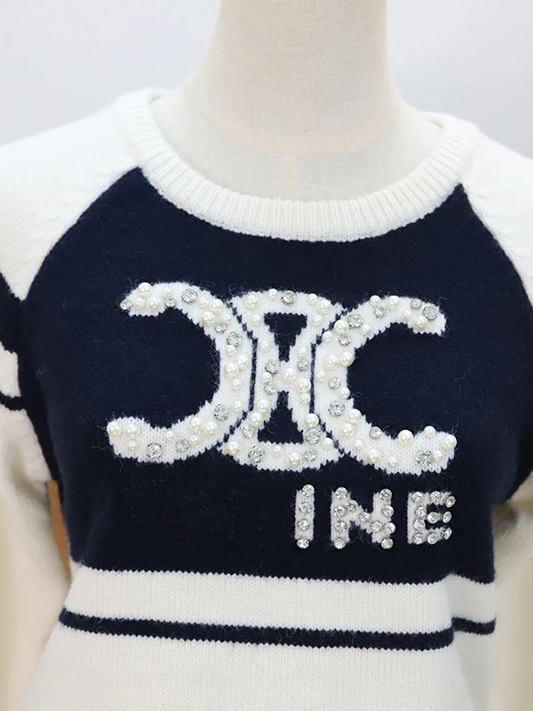 

Heavyweight Knitted Sweater Autumn Winter round Ne Long Sve Overhead Color Blo Design Thermal Comfortable Women's Top