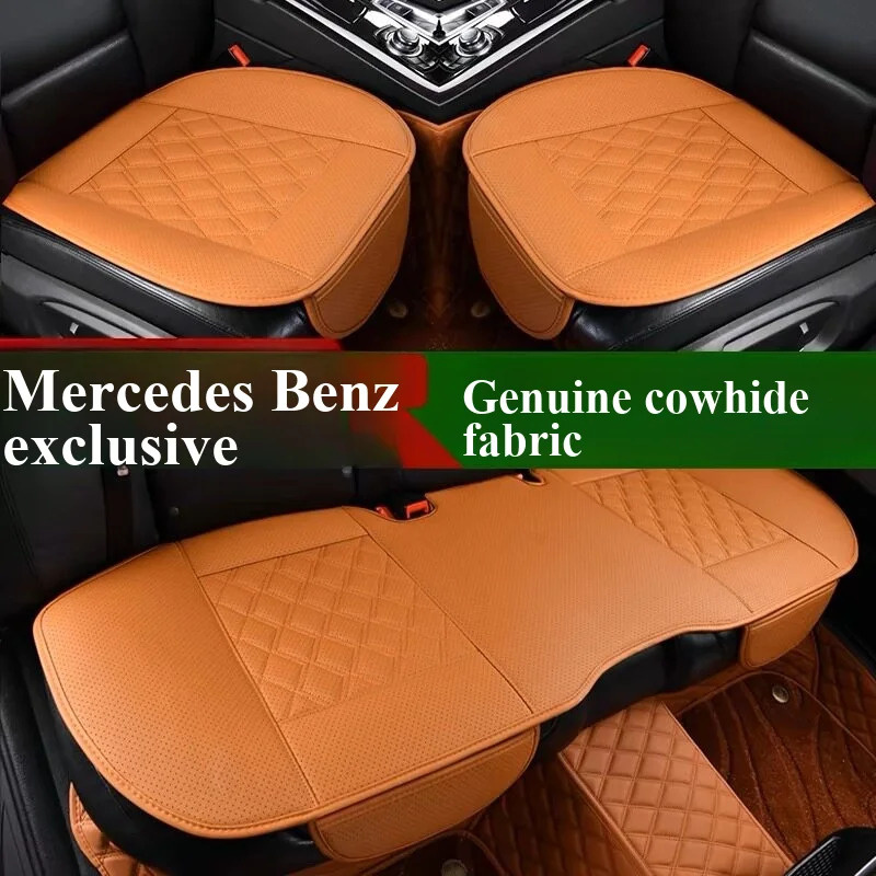 Car Seat Covers for Mercedes Benz S480 S580 GLS480 GLS600 Genuine Leather 3 Piece Full Set Front Rear Auto Cushion Protector