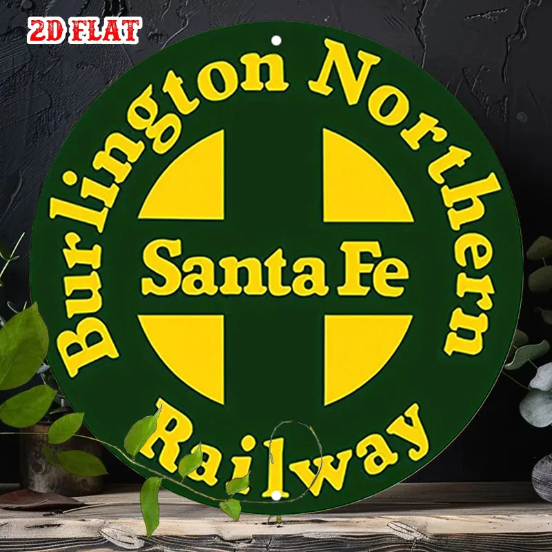 Letrero metálico plano 2D con el logotipo de Burlington Northern & Santa Fe Railway - Arte de pared vintage de la ferrea de vía BN/SF, decoración de ferrea de vía verde y dorada