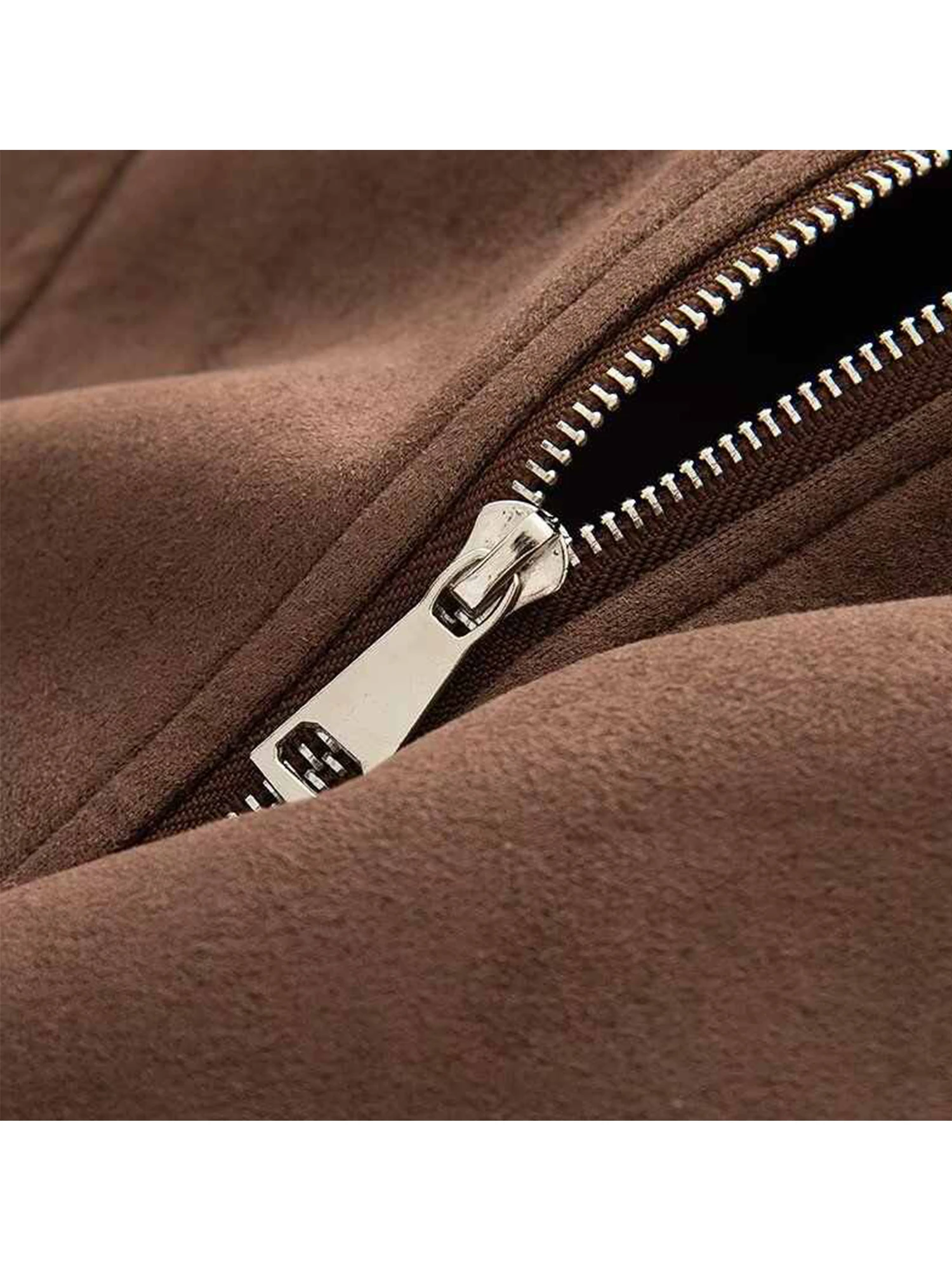 سترة نسائية من جلد الغزال البني معطف عتيق غير رسمي على طراز BF للدراجات النارية سترة موستانج ملابس خارجية 2000s ملابس خريف وشتاء