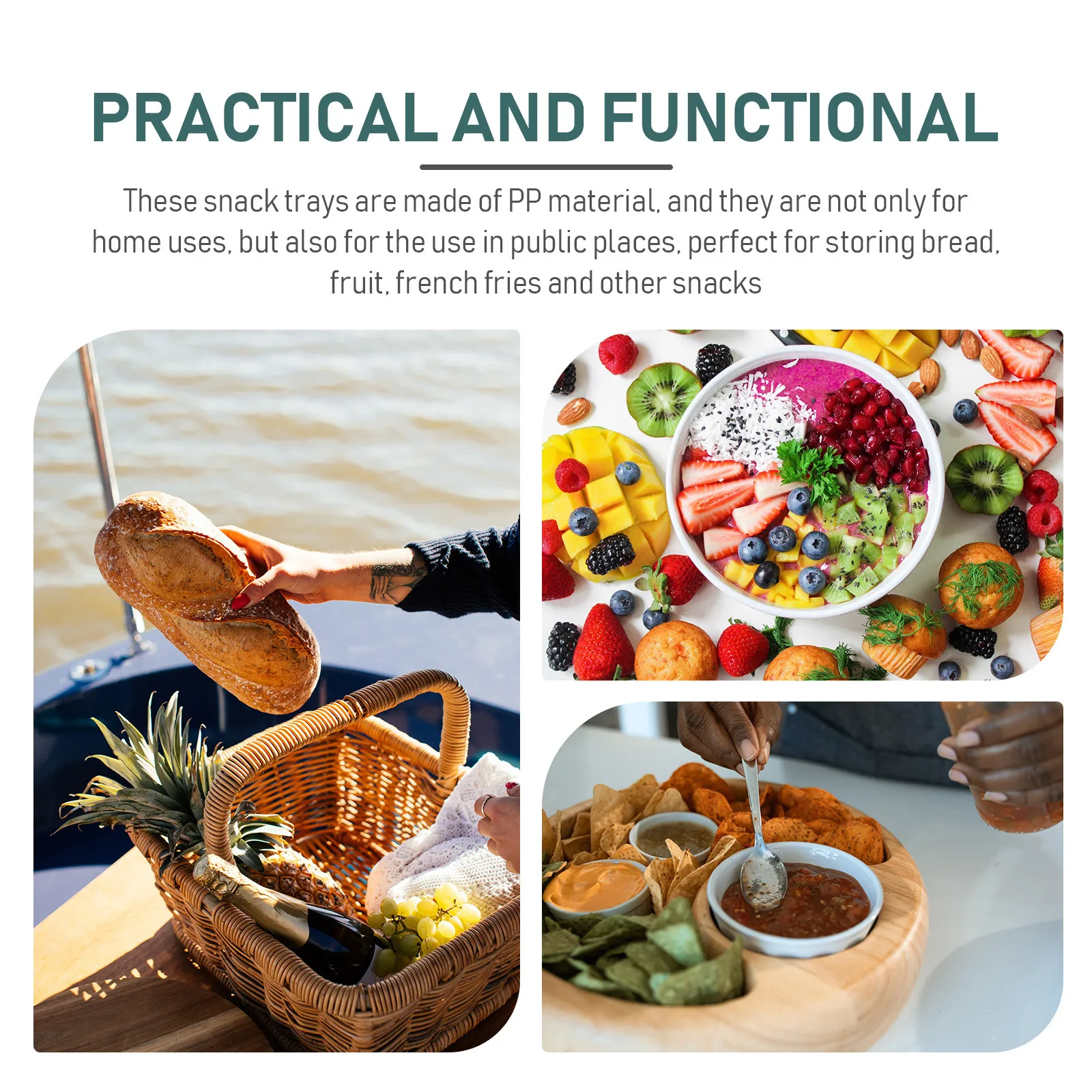 

4pcs Plastic Storage Baskets Oval Shape Snack Trays Fruit Plates Chip Burger Dessert Dishes Practical Food Containers Fruit