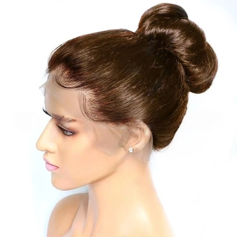 18-32 بوصة اللون البني حزام غير مرئي 360 شعر مستعار أمامي مستقيم الدانتيل مع # 4 ألوان شعر عذراء برازيلي نهاية كاملة