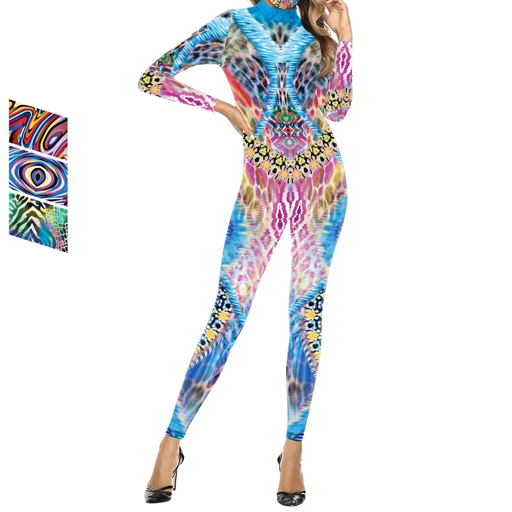 

Zawaland Sexy Jumpsuit Women Carnival Funny Colour Printing Bodysuit Female Holiday Party Cosplay Costume Fashion Onesie Set