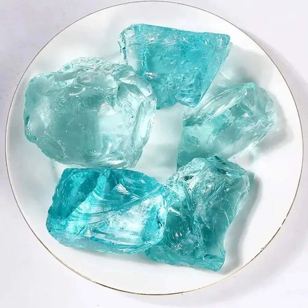 Natural Sea Blue Glaze Tumbled Crushed Glass Gemstones, Decorative Vase Filler for Fish Tank Landscaping & Home Decor view 5