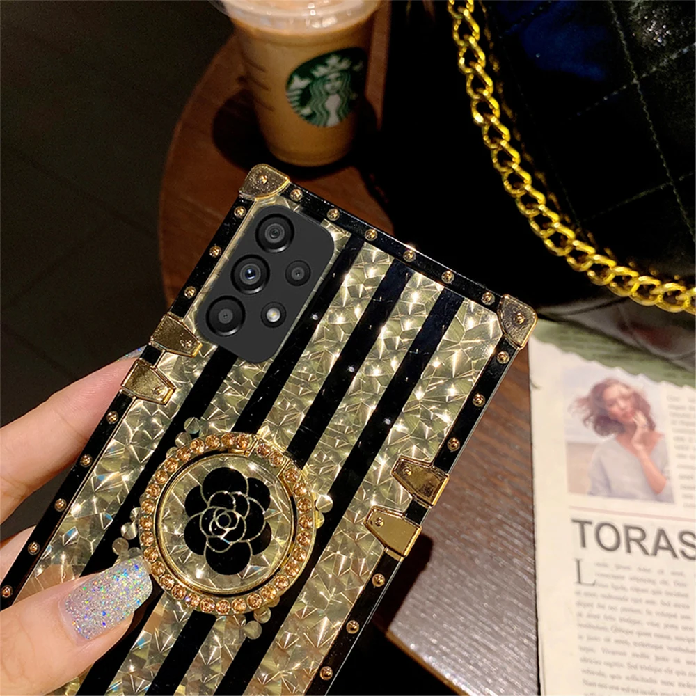 Luxury Glitter Gold Phone Cover Mirror Face Rose Flower Case for Samsung Galaxy A55 5G A15 A25 A35 A54 A14 A13 A33 A53 A34 A05S