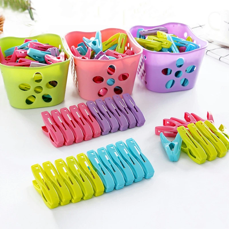 30Pcs Plastic Clothes Pegs Laundry Clothespin Clothes Pins Storage Organizer Quilt Towel Clips Spring With Basket Cabides Hanger