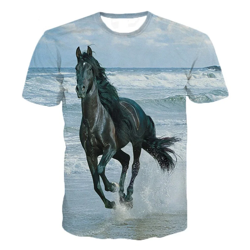 Girls\' 3d Animal Horse T Shirt Short Sleeve Polyester Kids 3-12 Years Clothes For Teen Girl Free Shipping Boy Child Clothing Tee