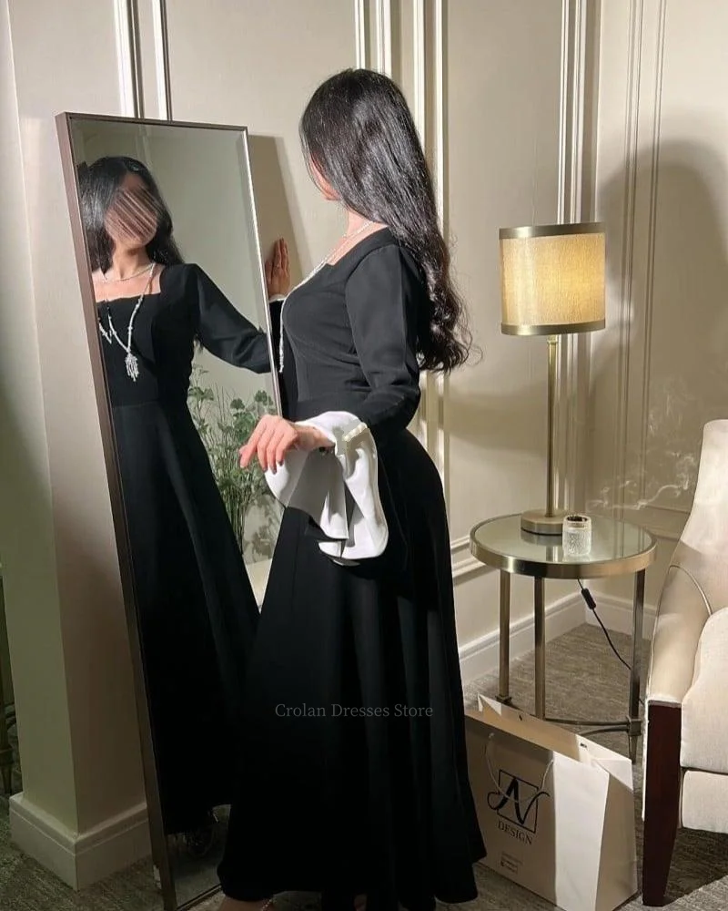 Elegant Square Collar Long Sleeves Evening Dresses Soft Dignified Bell Sleeves Ankle-Length Valentine's Day Dating Dancing Dress