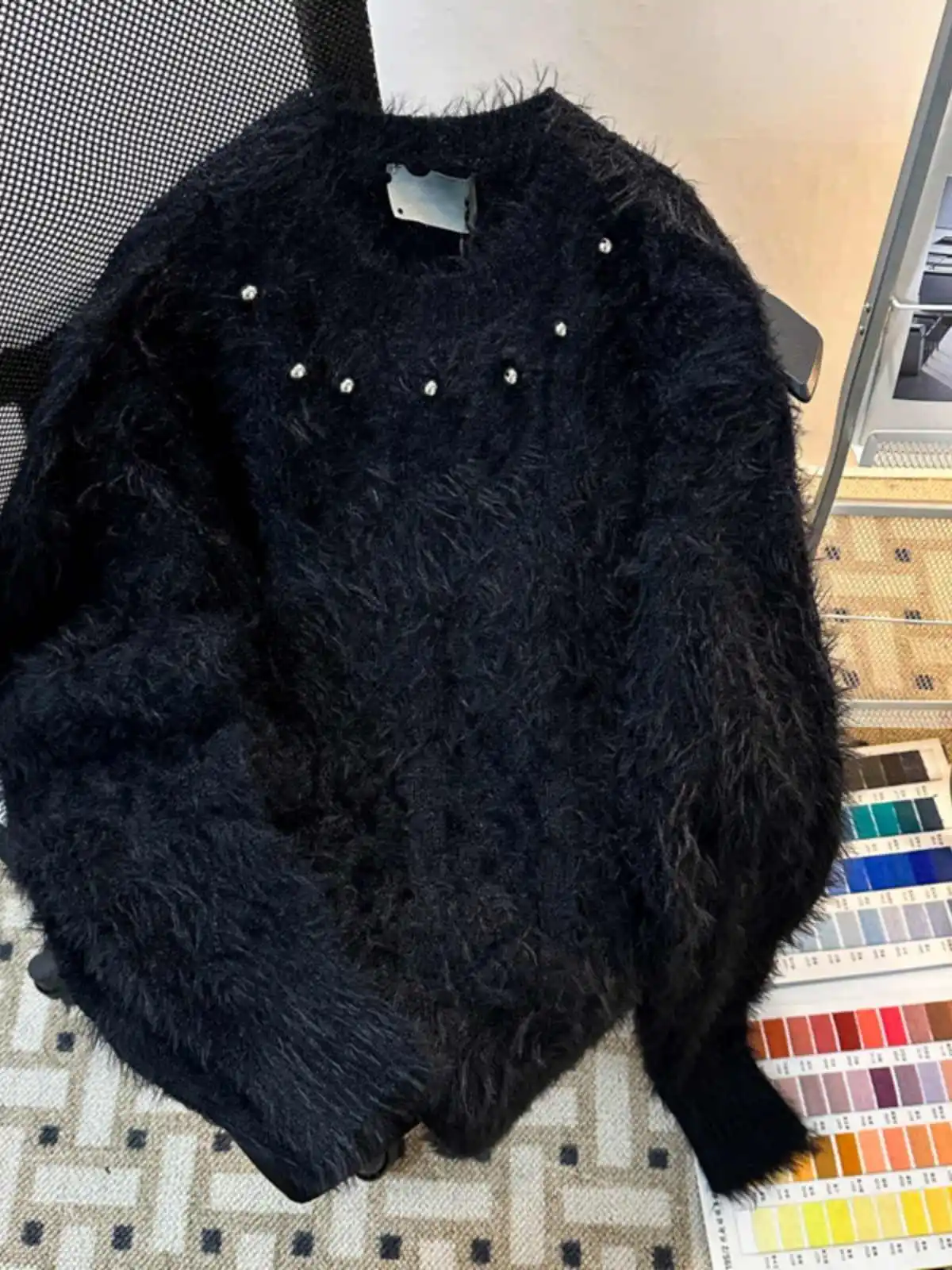 

Women Black Gothic Mohair Sweater Pullover Vintage 2000s Y2k Emo Knitwear Long Sleeves O-Neck Mink Cashmere Sweater Autumn 2025