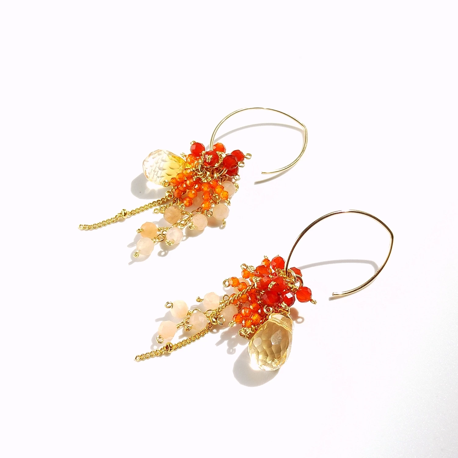 Lii Ji Handmade 14K Gold Filled Stone Earrings Natural Citrine Sunstone Agate Zircon Tassel Earrings Dangle Earrings For Women