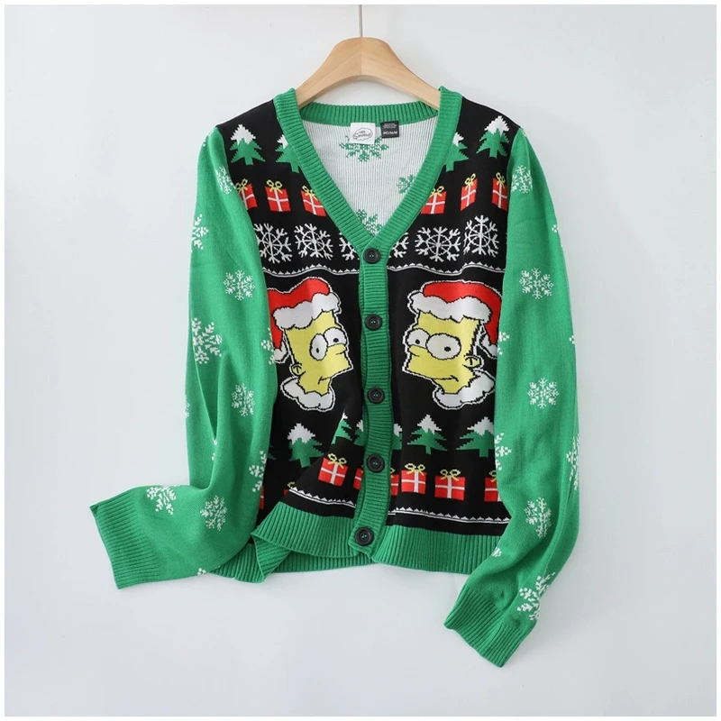 Women Christmas Sweater Snowflake Santa Claus Cardigan Knitted Coat Long Sleeve Button Down V Neck Funny Ugly Christmas Clothes