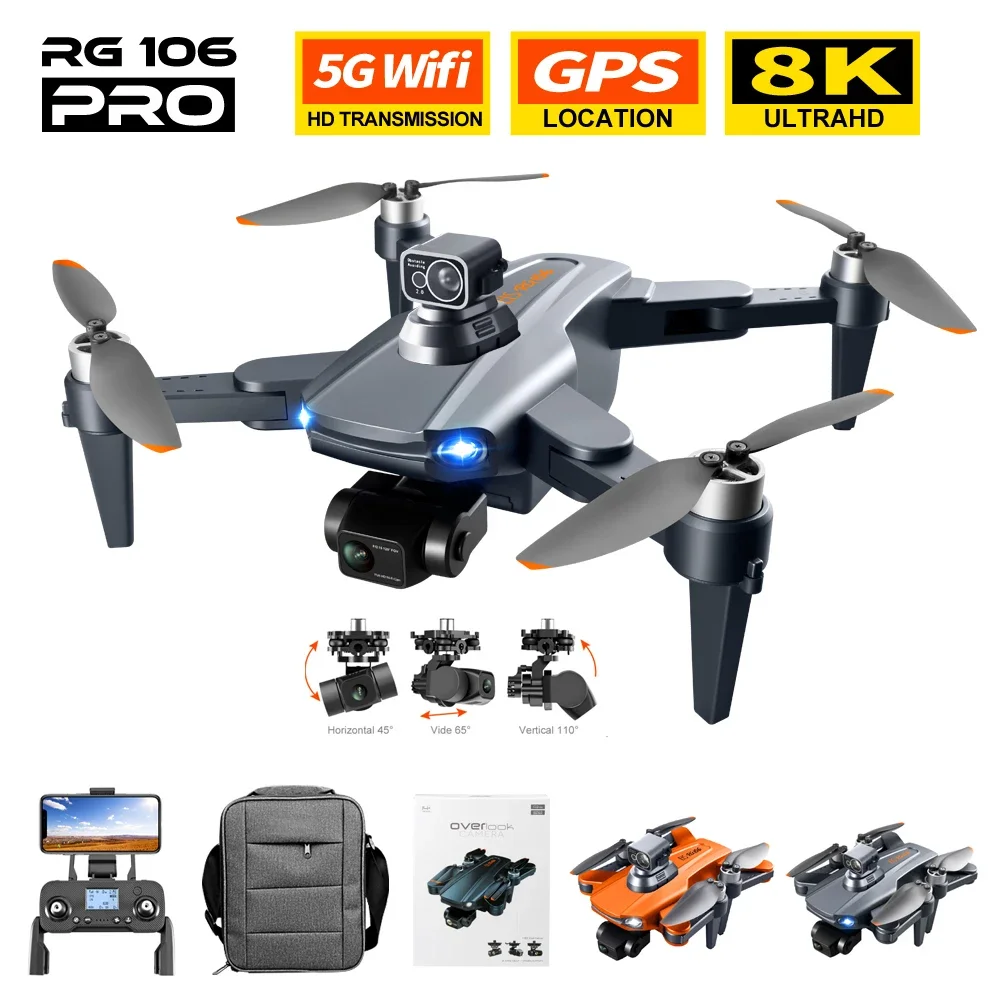 Dron profesional RG106 PRO 8K, 5G, GPS, WIFI, cámara Dual HD, cardán de 3 ejes, sin escobillas, cuadricóptero 106PRO, antivibración