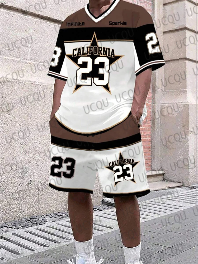 

California 23 3D Print Oversize Tracksuit 2 Piece Sets For Men Summer Sports Short Sleeve Beach Sportwear Casual Outfits Suits