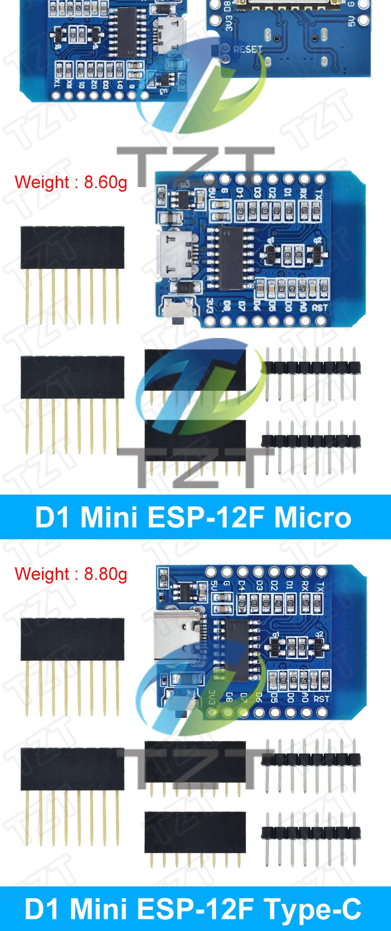 D1 Mini TYPE-C/MICRO ESP8266 ESP-12F CH340G V2 USB D1 Mini WIFI Entwicklungsboard D1 Mini NodeMCU Lua IOT Board 3,3 V mit Pins – Detail 9