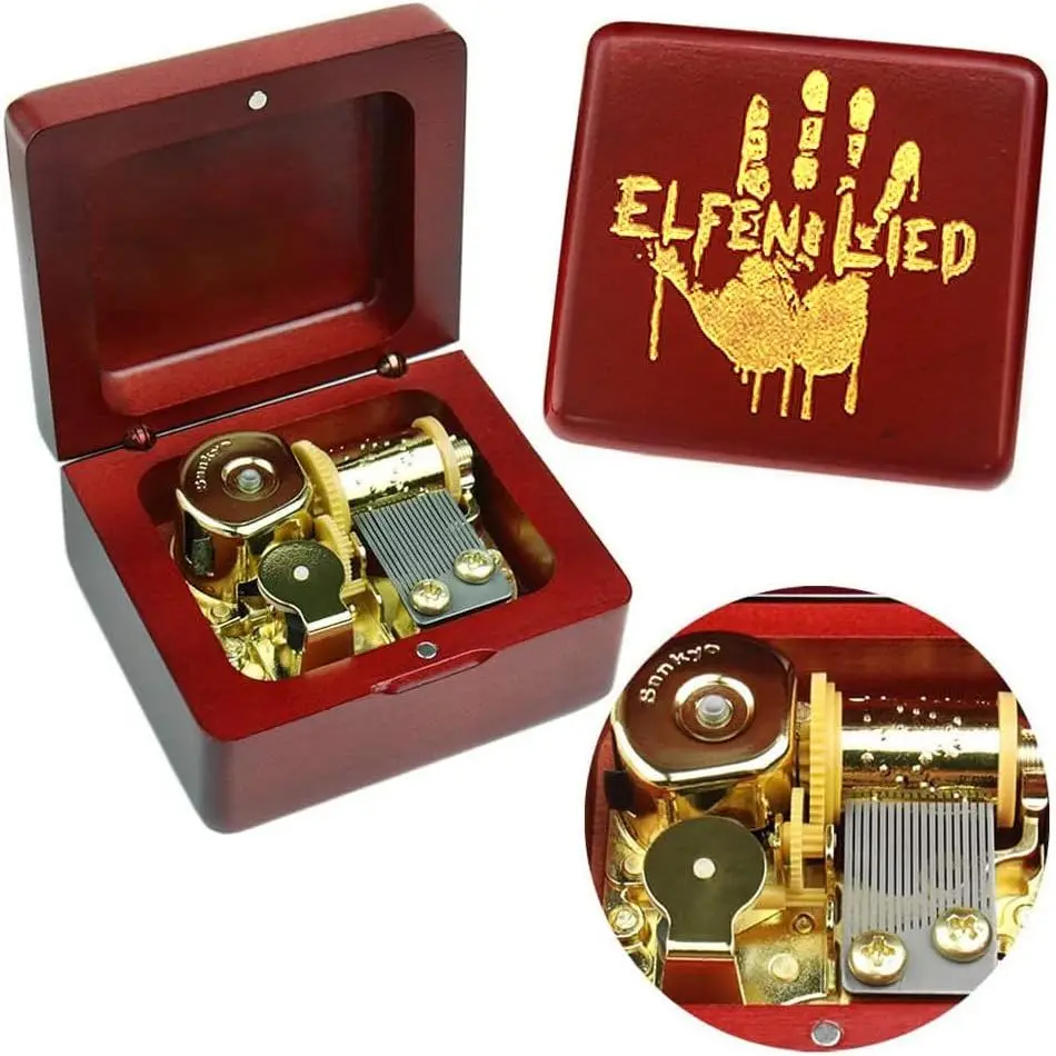 SOFTALK Elfen Lied Solid Wood Wine Red Theme Music Box Birthday, Christmas, Valentine's Day Gifts