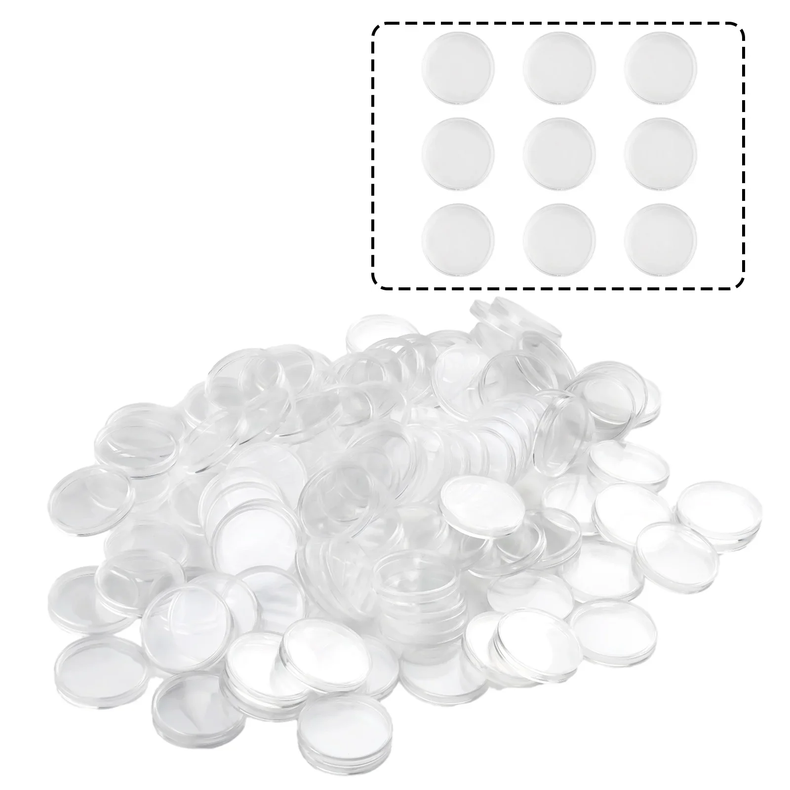 Clear Plastic Coin Capsules Holder, 34mm Size, Pack of 100, Protect and Display Your Valuable Commemorative Coin Collection