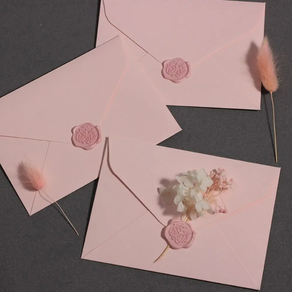 Romantic Pink Envelope Set Wax Seals Fire Paint Prints Invitation Cards Decoration Gift Paper Postcard Fresh Envelope Wedding