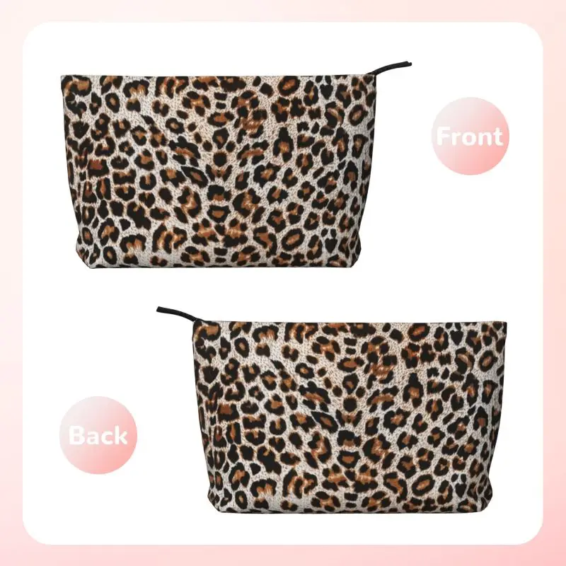 Brown Leopard Print Travel Toiletry Bag Abstract Cheetah Corduroy Cosmetic Makeup Organizer Women Beauty Storage Dopp Kit Box