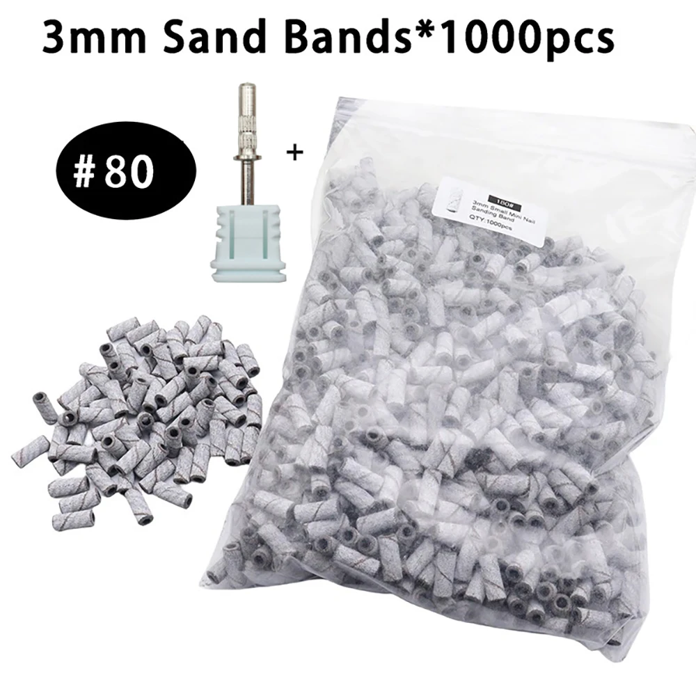 1000 stuks 3mm witte zebra mini-schuurbanden met roestvrijstalen mandrel nagelboorbits set voor elektrische manicure en pedicure