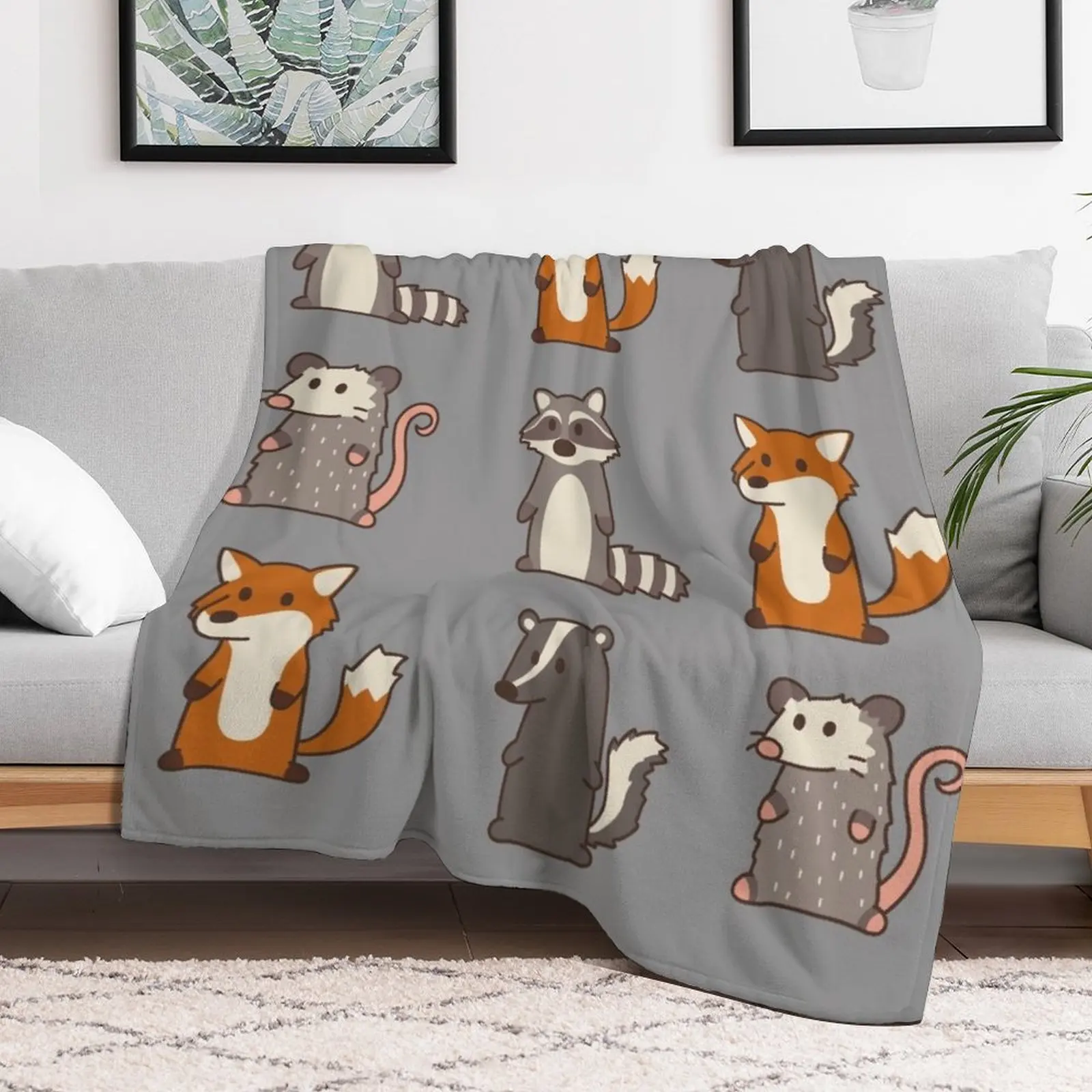 fox, raccoon, opossum & skunk woodland friends #3 Throw Blanket Decorative Sofas for sofa Summer Beddings Tourist Blankets