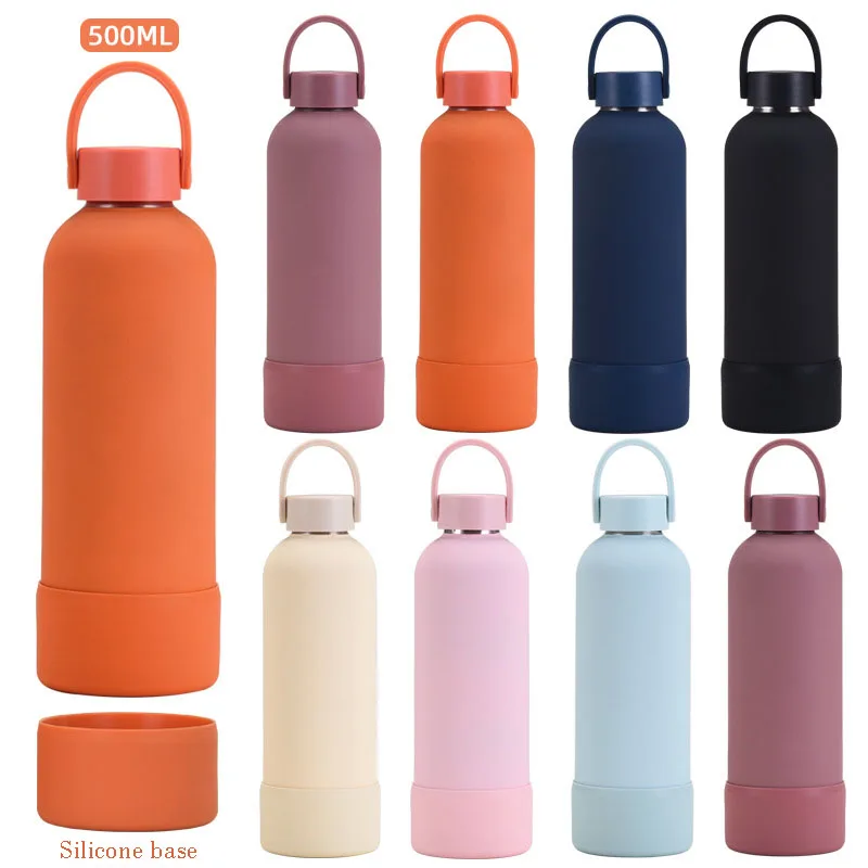 

500ML Outdoor Sports THERMOS CUP With Handle And Silicone Base,Stainless Steel Vacuum Flasks,Drinkware,Small Mouth WATER BOTTLE