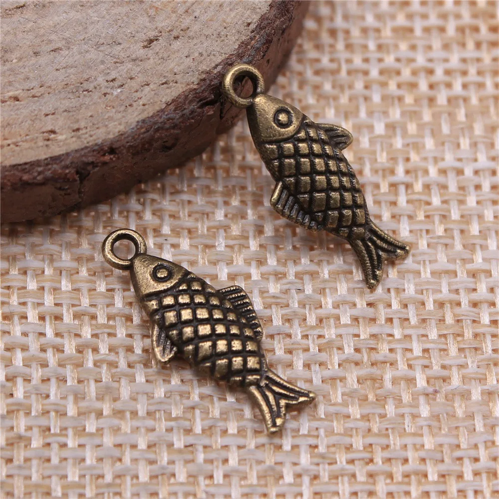 

40pcs 20x8mm(0.79x0.31inch) 2 Colors Antique Bronze Color Antique Silver Color Fish Charms Pendants Jewelry Making Accessories