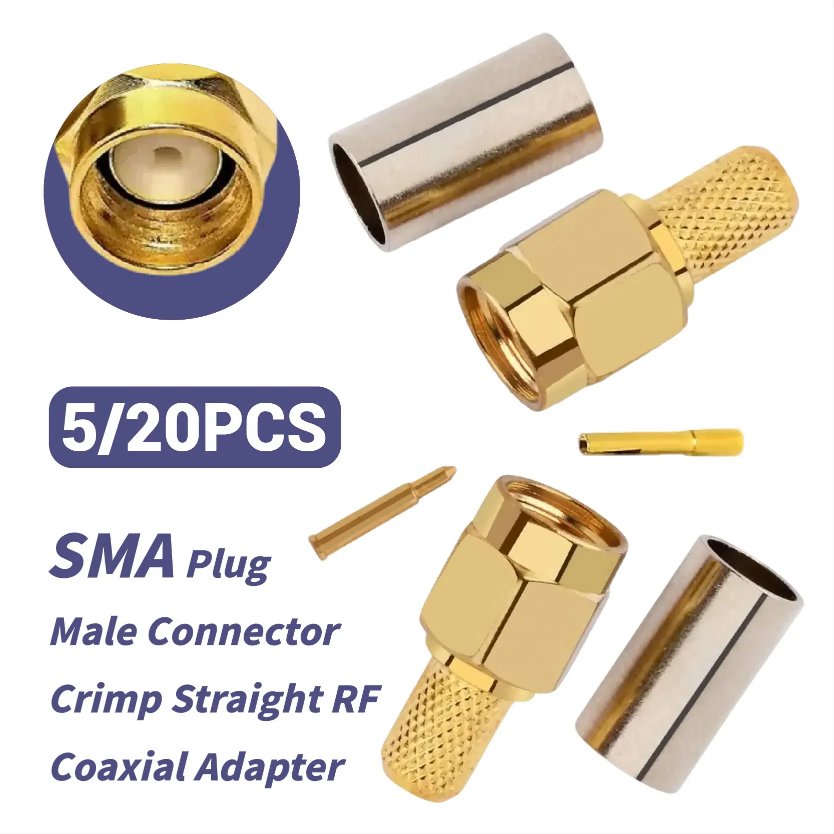 For RG58 RG142 RG400 LMR195  Coaxial Cable Nut Bulkhead Crimp 50-3 RF Coax Adapter SMA Male Female Plug Connector