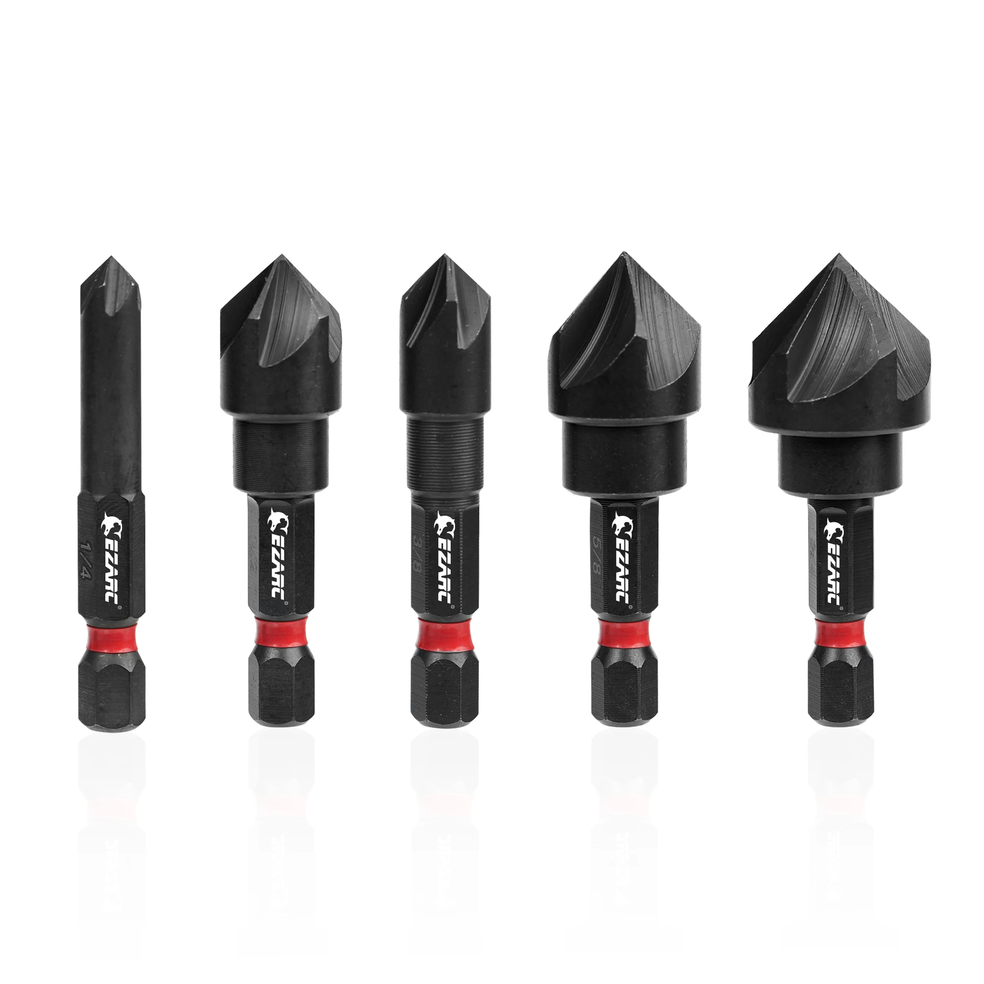 

EZARC Countersink Drill Bits for Metal, Countersunk Bit Set 82 Degree 5 Flute, 1/4” 3/8” 1/2” 5/8” 3/4”, 5-Pack