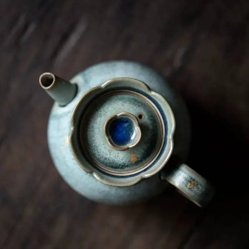 Wuyintang handmade Coarse Pottery Kiln Transformed Flower Shaped Pot Ceramic Green Glaze Ball Hole Filter Personal Play
