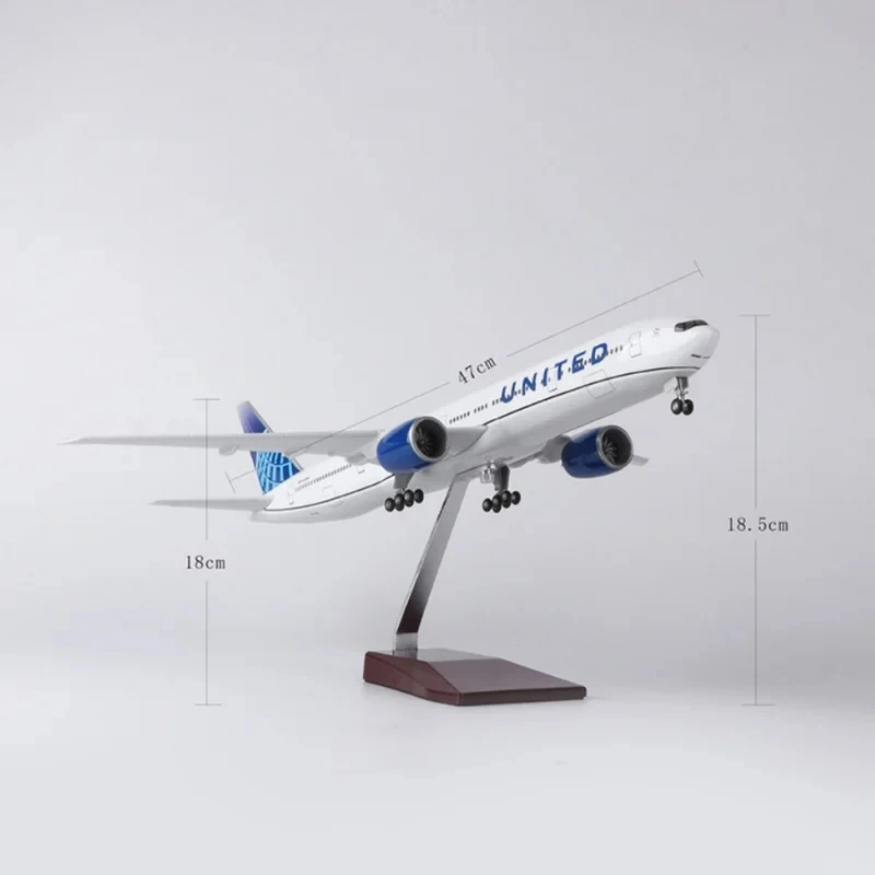 47CM Airplane Model 777 B777 UNITED Airlines 1/157 Scale Aircraft with Landing Gear Wheels Light Collectible for Aviation Gift