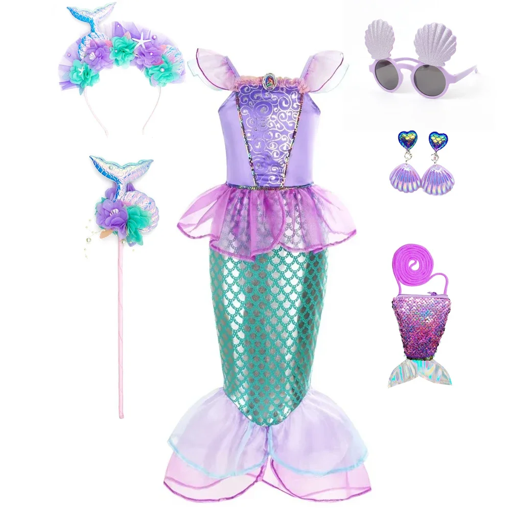 Mermaid Costume Kids Purple Princess Dress For Girls Cosplay Children Carnival Birthday Party Mermaid Dress view 5