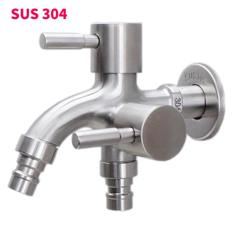 Stainless Steel Washing Machine Faucet 1in 2 out Multifunctional Water Tap Double Bibcock Outdoor Garden Washing Machine Mop Tap