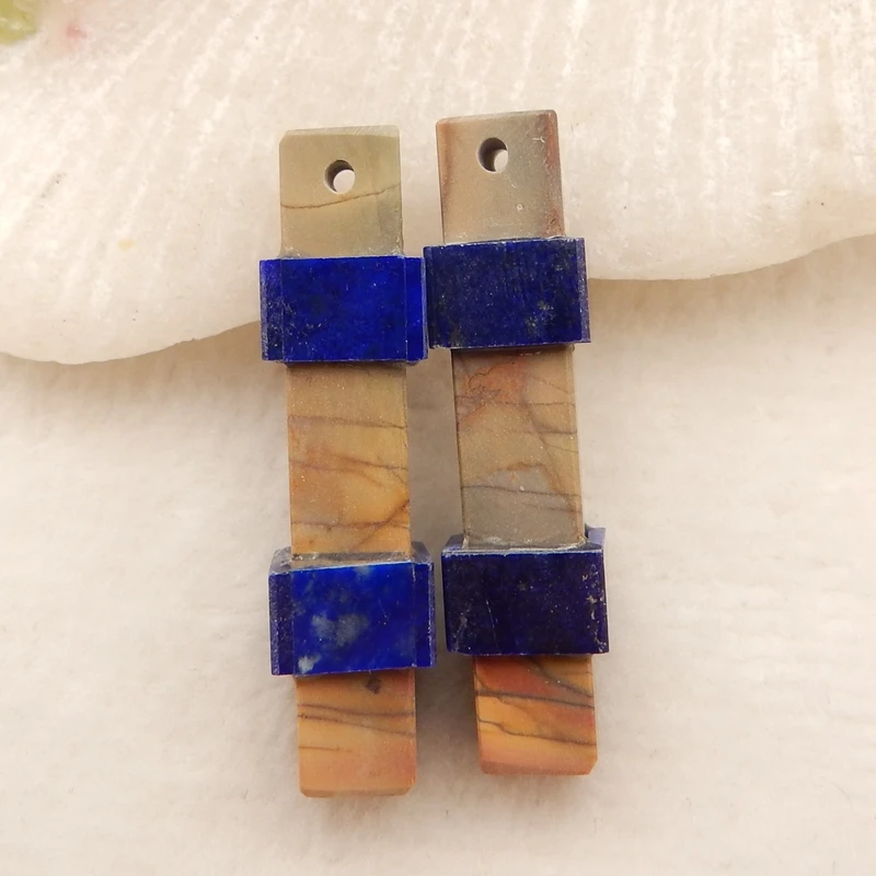 Natural Gemstone Multi-Color Picasso jasper,Lapis Lazuli Gemstone Beads Intarsia Earrings Earring Set 34x8mm8.2g