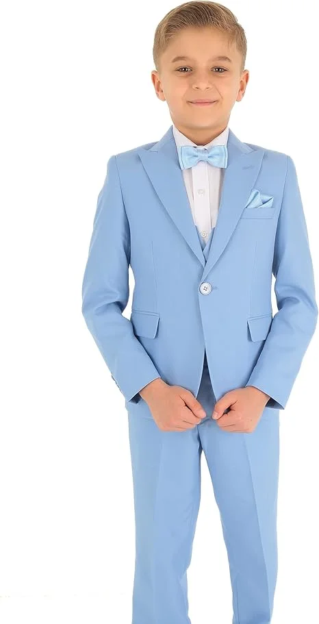 بدلة للأولاد مكونة من 3 قطع بقصة ضيقة وسترة للأطفال للمناسبات الرسمية وسترة وسترة وسراويل #5