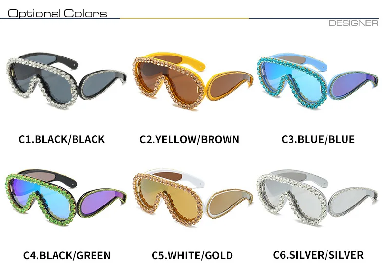 Glänzende Diamanten Y2K Sonnenbrille Frauen Luxus Übergroße Einteilige Sonnenbrille Goggle Weibliche Trends Strass Shades Brillen UV400 – Detail 5