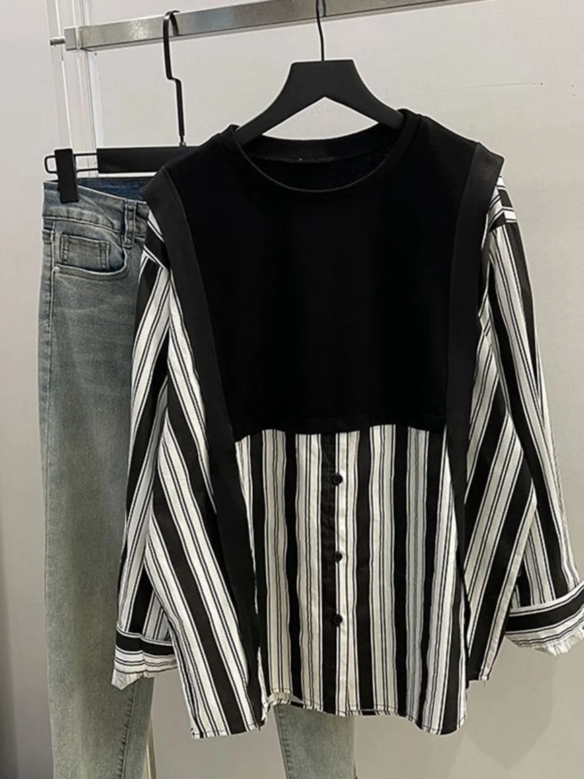 

Large Size 300 Pounds Korean Style Patchwork Long Sleeve Striped Shirt Men's Casual Breathable Comfortable Fashionable Spring...