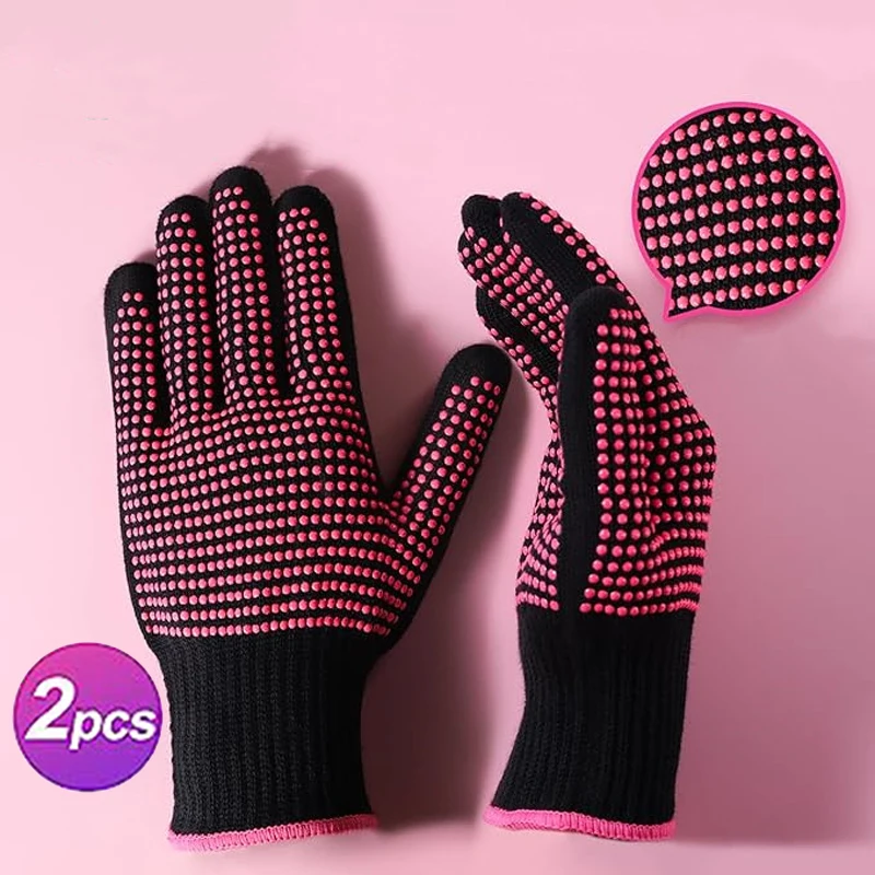 2 pairs of professional hair care gloves, suitable for salons and homes, for straightening/smoothing/styling hair, and reusable