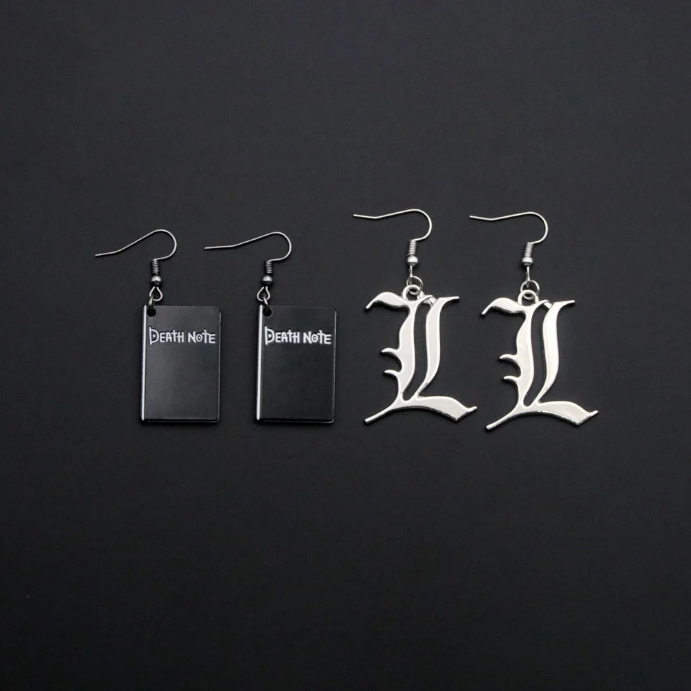 Anime Death Note Coaplay Earrings Book Pendant Double L Ryuuku Heart Drop Earring for Women Men Ear Clip Jewelry Gift