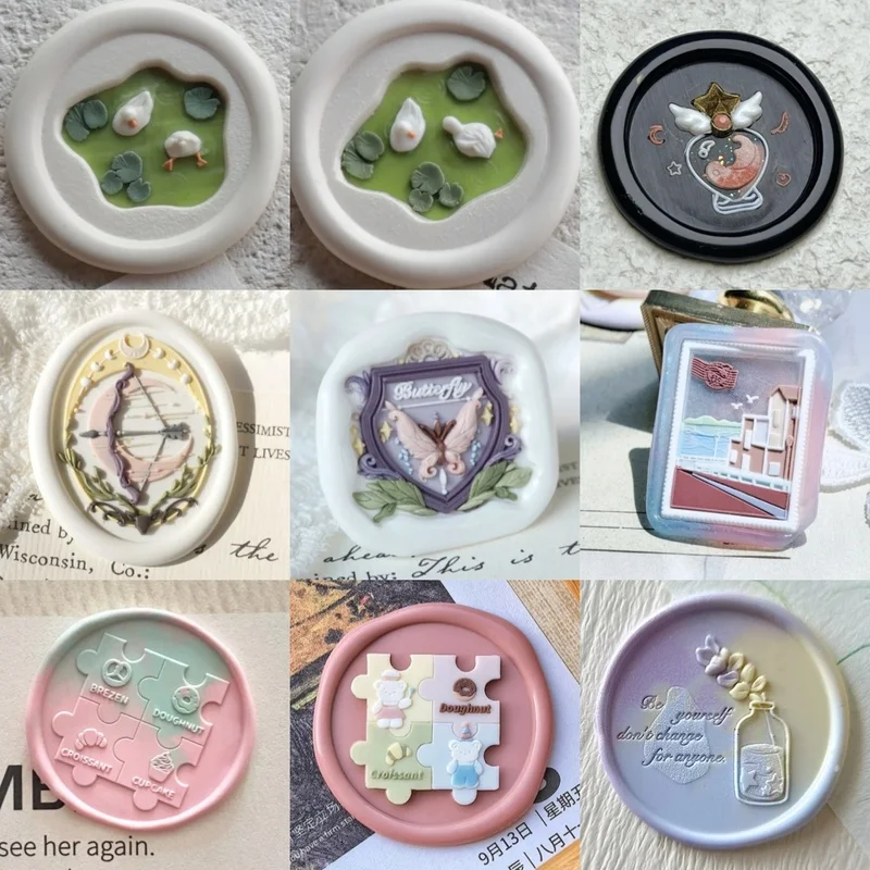 Selo di cera in ottone con anatra carina irregolare, testa di timbro, puzzle personalizzato, design in rilievo, incisione, timbro di cera sigillante per busta, lettera