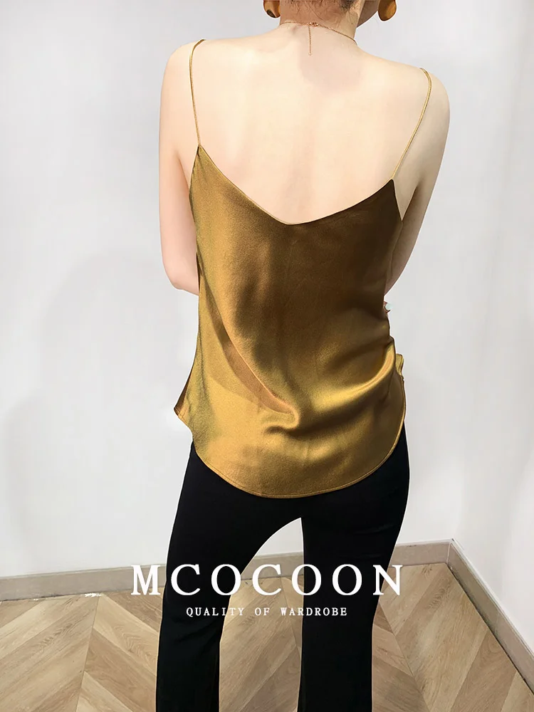 V Neck Satin Camis Top Women Summer Sexy Nightclub Elegant Camisole Female Soild Color Smooth Silk Backless Tank Top Vest 2023