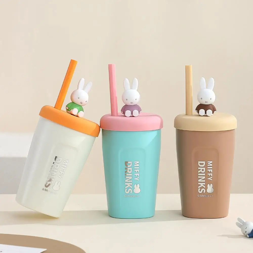 Nijntje 304 roestvrijstalen waterbeker Student theestrobeker, kantoormedewerker Kawaii draagbare koffiekop met deksel