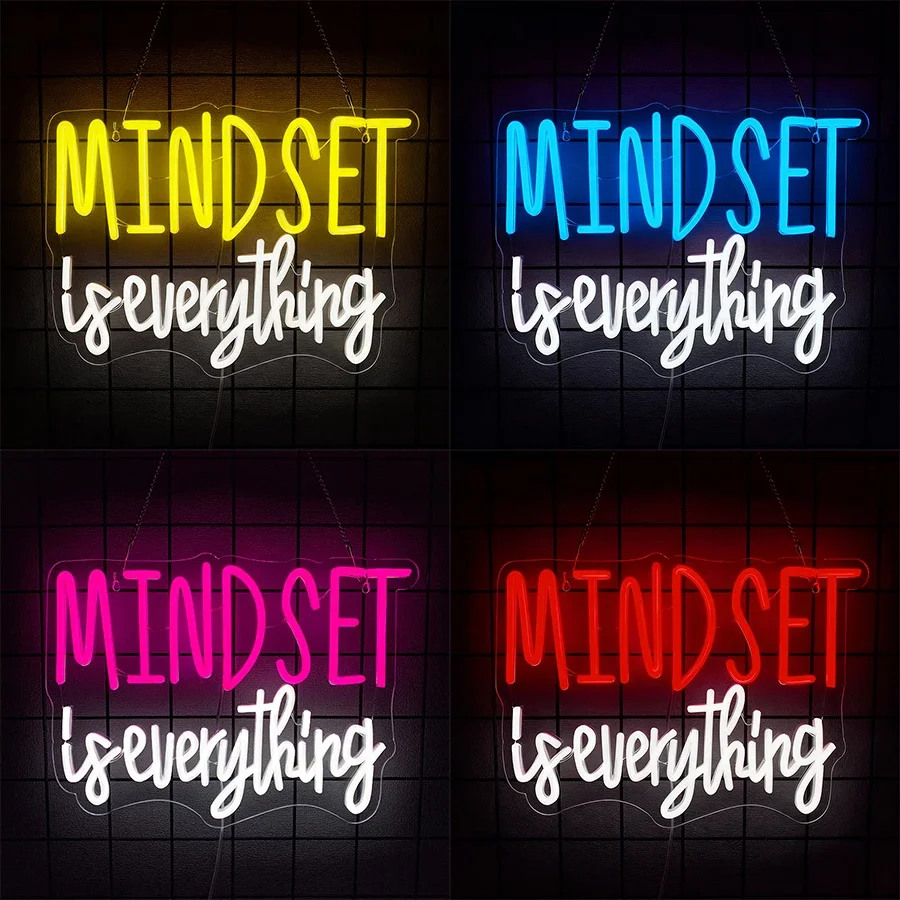Mindset is Everything Neonschild für Wanddekoration, USB-betrieben, Geschenke für Teenagerzimmer, Geburtstagsgeschenke, Kinderzimmerdekoration für Jungen
