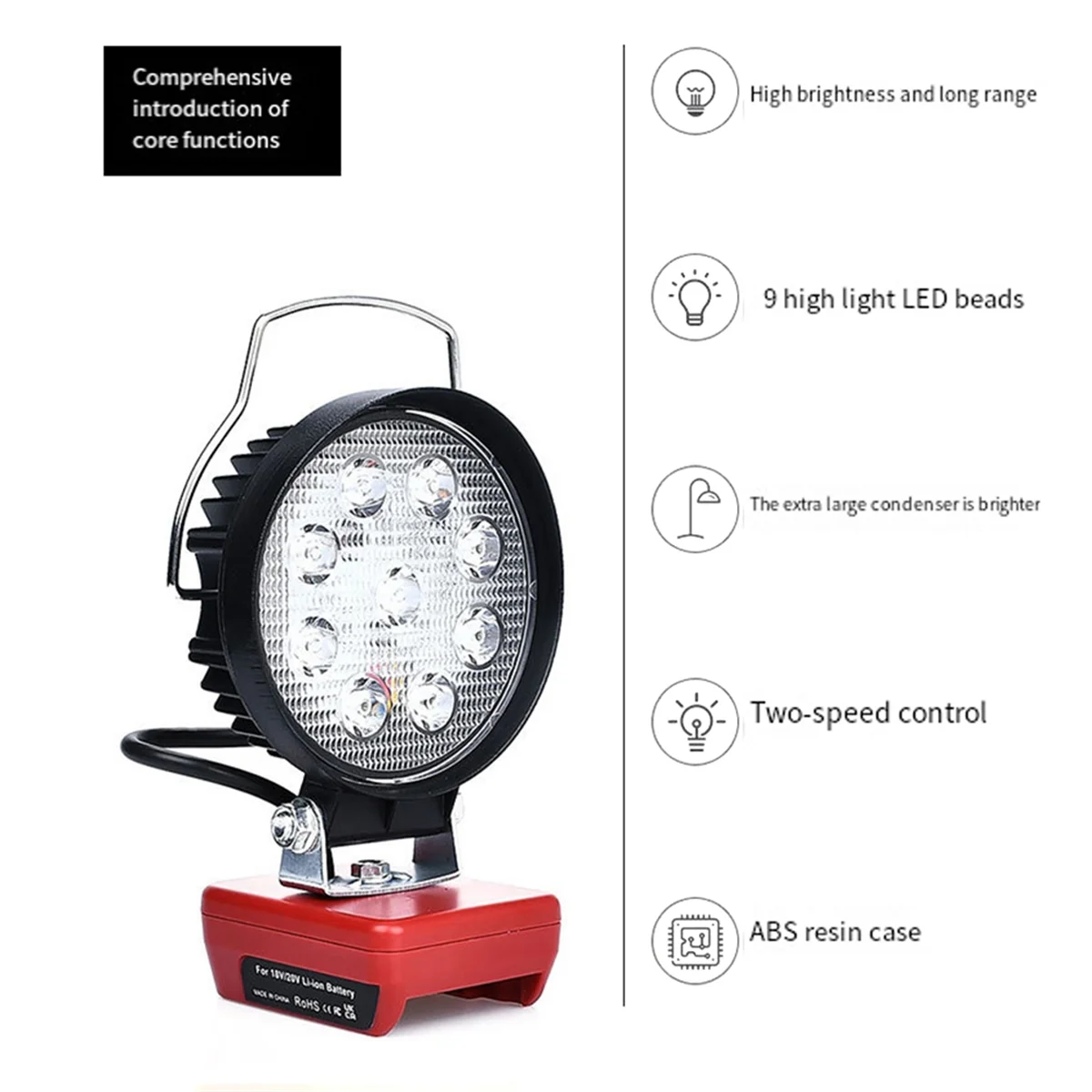 For Milwaukee 18V/20V Li-Ion Battery LED Work Light 4Inch Flashlight Portable Emergency Flood Lamp Camping Lamp