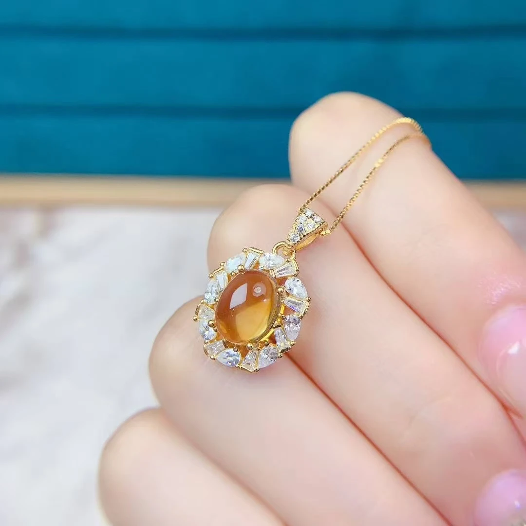 Real 925 Silver Citrine Pendant with Certificate 7mm*9mm 2ct VVS Grade Natural Citrine Necklace Pendant for Daily Wear